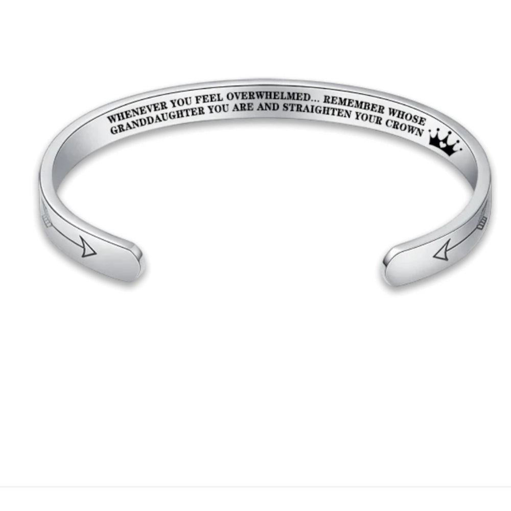 Sayings Into Things Inspirational Silver Cuff Bracelet for Granddaughter